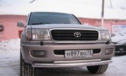 Защита переднего бампера (2 трубыØ76 и 42 мм, нержавейка) SLITKOFF Toyota Land Cruiser 100 2-ой рестайлинг (2005-2007)