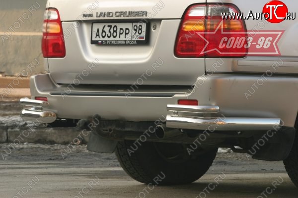 22 454 р. Защита заднего бампера из боковых уголков Souz-96( d76) Toyota Land Cruiser 100 дорестайлинг (1998-2002)  с доставкой в г. Москва