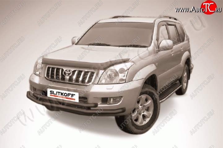 10 649 р. Защита переднего бампер Slitkoff  Toyota Land Cruiser Prado  J120 (2002-2009) (Цвет: серебристый)  с доставкой в г. Москва