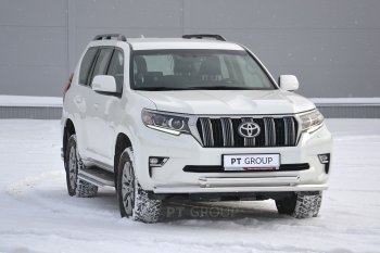 31 549 р. Защита переднего бампера двойная из труб d63/63 мм Petroil Tuning  Toyota Land Cruiser Prado  J150 (2017-2020) 2-ой рестайлинг (Нержавеющая полированная сталь)  с доставкой в г. Москва. Увеличить фотографию 2