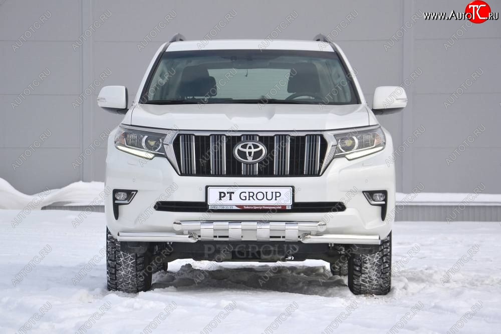 34 999 р. Защита переднего бампера на Petroil Tuning (диаметр 63 и 63) Toyota Land Cruiser Prado J150 2-ой рестайлинг (2017-2020) (Нержавеющая полированная сталь)  с доставкой в г. Москва