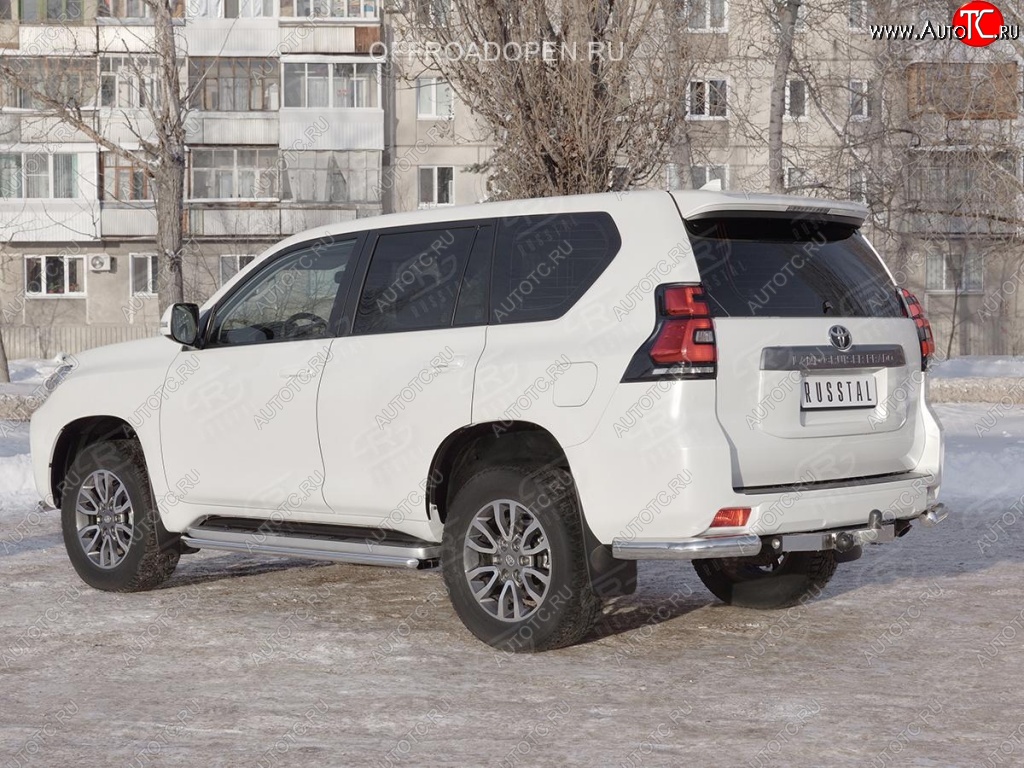 10 999 р. Защита заднего бампера (Ø76 мм уголки, нержавейка) SLITKOFF Toyota Land Cruiser Prado J150 2-ой рестайлинг (2017-2020)  с доставкой в г. Москва