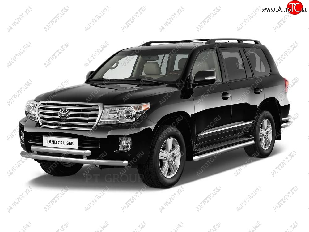 20 949 р. Защита порогов из трубы Ø51 Petroil Tuning Toyota Land Cruiser 200 2-ой рестайлинг (2015-2021) (Нержавеющая полированная сталь)  с доставкой в г. Москва