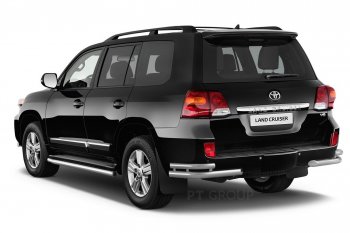 20 949 р. Защита порогов из трубы Ø51 Petroil Tuning Toyota Land Cruiser 200 2-ой рестайлинг (2015-2021) (Нержавеющая полированная сталь)  с доставкой в г. Москва. Увеличить фотографию 2