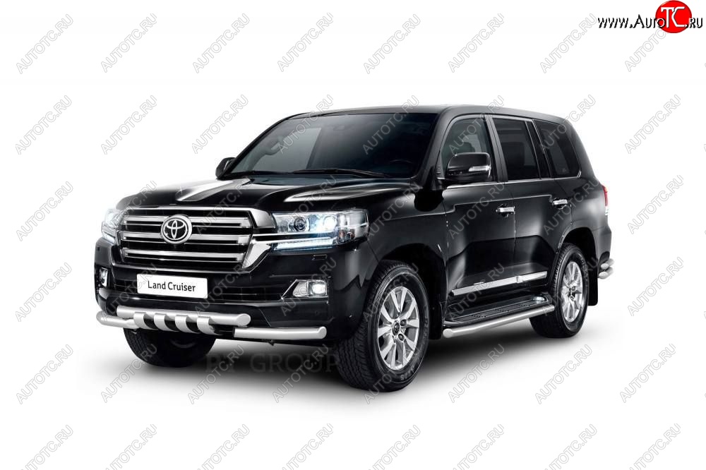 30 999 р. Защита порогов из трубы Ø63 Petroil Tuning  Toyota Land Cruiser  200 (2015-2021) 2-ой рестайлинг (Нержавеющая полированная сталь)  с доставкой в г. Москва