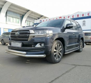 23 499 р. Защита переднего бампера (2 трубыØ76 и 63 мм, нержавейка) SLITKOFF Toyota Land Cruiser 200 2-ой рестайлинг (2015-2021)  с доставкой в г. Москва. Увеличить фотографию 2