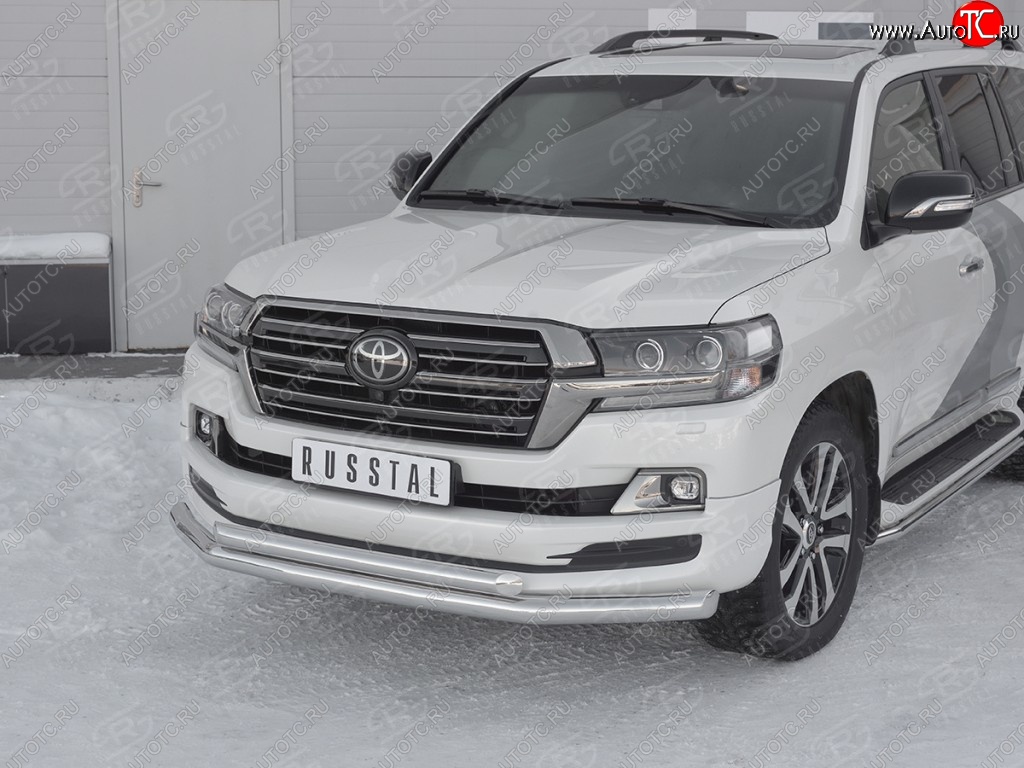 23 499 р. Защита переднего бампера (2 трубыØ76 и 63 мм, нержавейка) SLITKOFF Toyota Land Cruiser 200 2-ой рестайлинг (2015-2021)  с доставкой в г. Москва