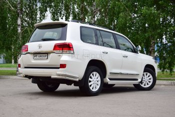 26 999 р. Защита заднего бампера Petroil Tuning (уголки двойные, d63/51)  Toyota Land Cruiser  200 (2015-2021) 2-ой рестайлинг (Нержавеющая полированная сталь)  с доставкой в г. Москва. Увеличить фотографию 2