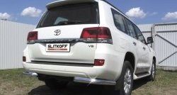 Защита заднего бампера из двух боковых уголков диаметром 76 мм Slitkoff Toyota Land Cruiser 200 2-ой рестайлинг (2015-2021)