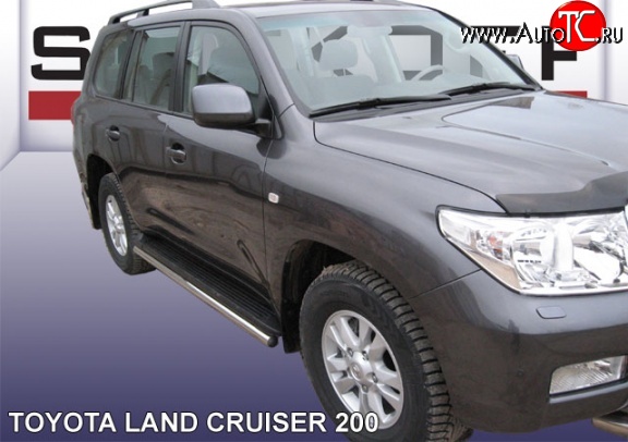 14 599 р. Защита штатных порогов из круглой трубы диаметром 57 мм Slitkoff Toyota Land Cruiser 200 дорестайлинг (2007-2012) (Цвет: нержавеющая полированная сталь)  с доставкой в г. Москва