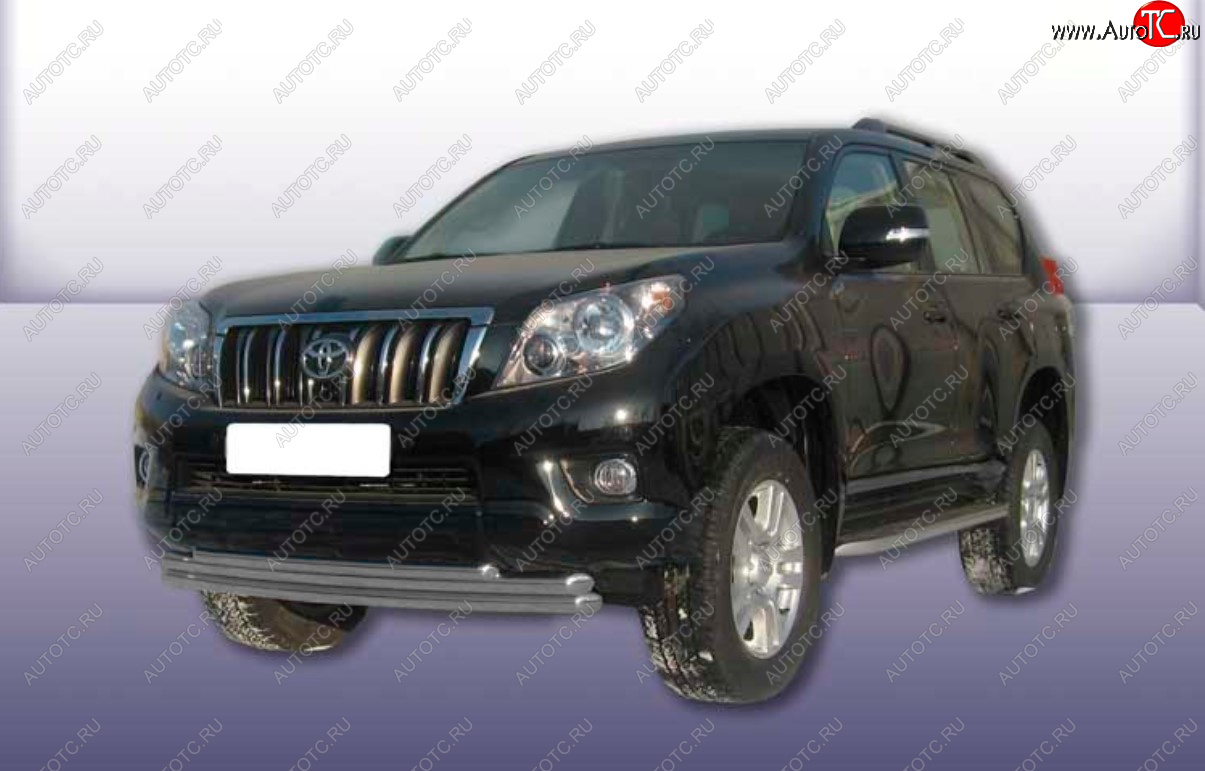 13 949 р. Защита переднего бампера Slitkoff (Ø 57+Ø 57+Ø 42, тройная).  Toyota Land Cruiser Prado  J150 (2009-2013) дорестайлинг (Сталь с полимерным покрытием. Цвет: серебристый)  с доставкой в г. Москва