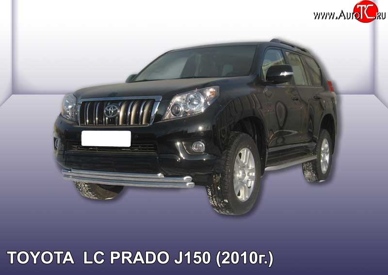 19 949 р. Защита переднего бампера Slitkoff (Ø 57 мм).(Ø 57+Ø 57+Ø 42, тройная)  Toyota Land Cruiser Prado  J150 (2009-2013) дорестайлинг (Нержавеющая сталь)  с доставкой в г. Москва