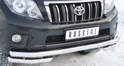 26 549 р. Защита переднего бампера (Ø63 мм с углами, нержавейка) SLITKOFF Toyota Land Cruiser Prado J150 дорестайлинг (2009-2013)  с доставкой в г. Москва. Увеличить фотографию 2