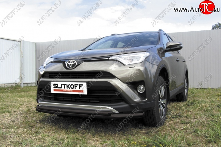 9 599 р. Защита переднего бампер Slitkoff  Toyota RAV4  XA40 (2015-2019) 5 дв. рестайлинг (Цвет: серебристый)  с доставкой в г. Москва