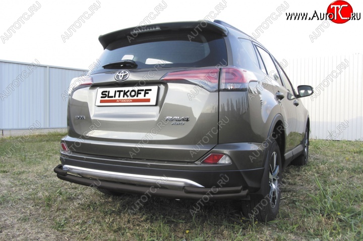 10 649 р. Защита задняя Slitkoff Toyota RAV4 XA40 5 дв. рестайлинг (2015-2019) (Цвет: серебристый)  с доставкой в г. Москва