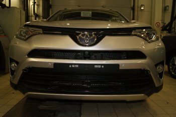 Сетка на бампер внешняя Arbori для автомобилей с камерой Toyota RAV4 XA40 5 дв. рестайлинг (2015-2019)  (Черная 15 мм)