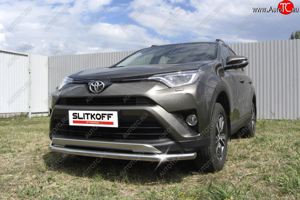 10 749 р. Защита переднего бампера Slitkoff (Ø57 мм)  Toyota RAV4  XA40 (2015-2019) 5 дв. рестайлинг (Нержавейка полированная)  с доставкой в г. Москва