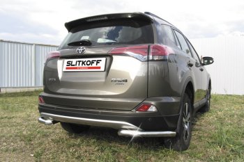 8 849 р. Защита заднего бампера Slitkoff (Ø57 мм, уголки)  Toyota RAV4  XA40 (2015-2019) 5 дв. рестайлинг (Нержавейка полированная)  с доставкой в г. Москва. Увеличить фотографию 2