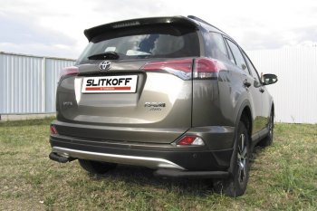 8 849 р. Защита заднего бампера Slitkoff (Ø57 мм, уголки)  Toyota RAV4  XA40 (2015-2019) 5 дв. рестайлинг (Нержавейка полированная)  с доставкой в г. Москва. Увеличить фотографию 1