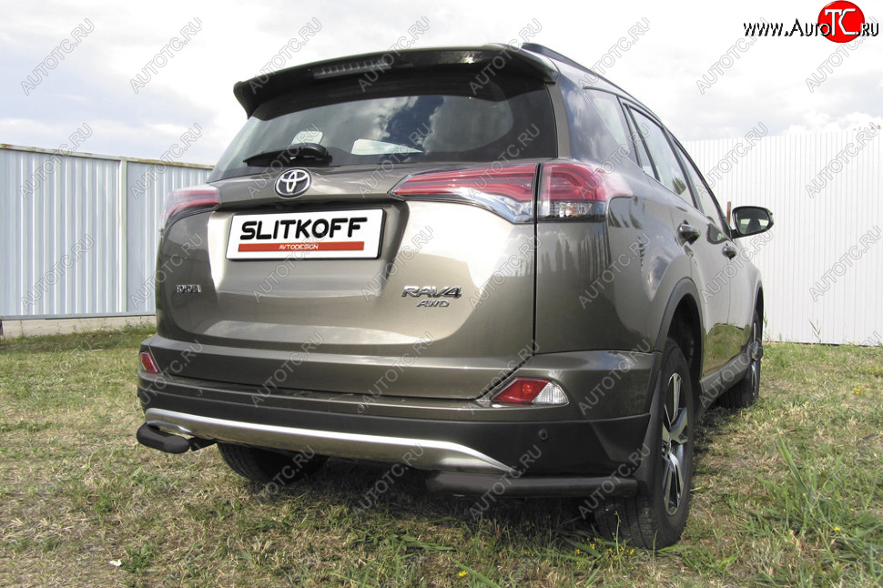 8 849 р. Защита заднего бампера Slitkoff (Ø57 мм, уголки)  Toyota RAV4  XA40 (2015-2019) 5 дв. рестайлинг (Нержавейка полированная)  с доставкой в г. Москва