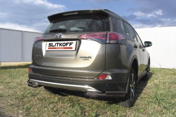 10 849 р. Защита заднего бампера Slitkoff (d57 и 42 мм, уголки) Toyota RAV4 XA40 5 дв. рестайлинг (2015-2019) (Нержавейка полированная)  с доставкой в г. Москва. Увеличить фотографию 2