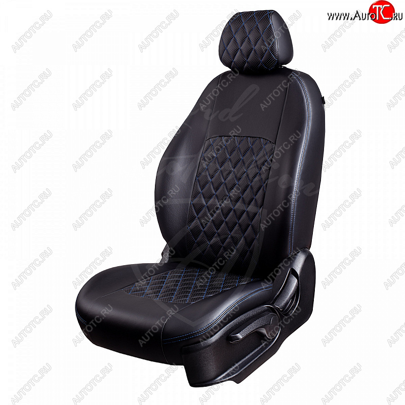 9 449 р. Чехлы для сидений Lord Autofashion Турин Ромб (экокожа)  Toyota RAV4  XA40 (2015-2019) 5 дв. рестайлинг (Черный, вставка черная, строчка синяя)  с доставкой в г. Москва