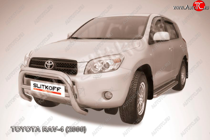 33 649 р. Защита переднего бампера Slitkoff (Ø76 мм, низкая) Toyota RAV4 XA305 5 дв. дорестайлинг (2005-2009) (Нержавейка полированная)  с доставкой в г. Москва