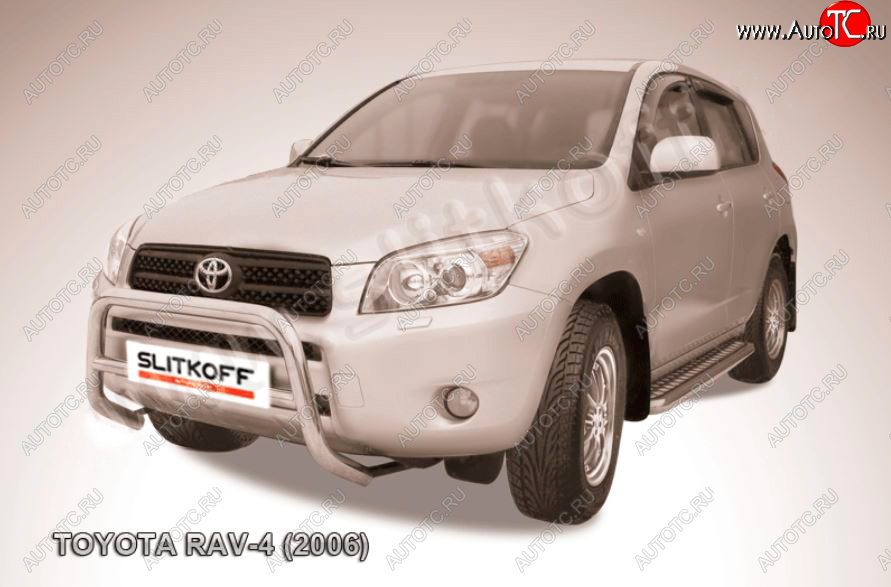 24 449 р. Защита переднего бампера Slitkoff (Ø57 мм, низкая) Toyota RAV4 XA305 5 дв. дорестайлинг (2005-2009) (Нержавейка полированная)  с доставкой в г. Москва