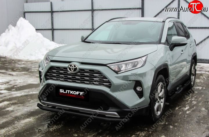 7 499 р. Защита переднего бампера Slitkoff (Ø57 мм)  Toyota RAV4  XA50 (2018-2025) 5 дв. дорестайлинг (Сталь с полимерным покрытием в цвет: черный)  с доставкой в г. Москва