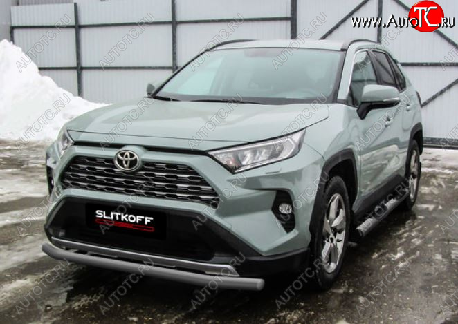 7 499 р. Защита переднего бампера Slitkoff (Ø57 мм)  Toyota RAV4  XA50 (2018-2025) 5 дв. дорестайлинг (Сталь с полимерным покрытием в цвет: серебристый)  с доставкой в г. Москва