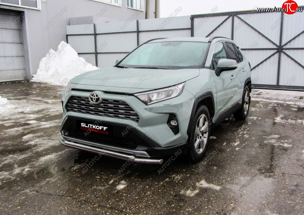 13 699 р. Защита переднего бампера Slitkoff (Ø57 и 42 мм)  Toyota RAV4  XA50 (2018-2025) 5 дв. дорестайлинг (Нержавейка)  с доставкой в г. Москва