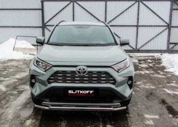 13 699 р. Защита переднего бампера Slitkoff (Ø57 и 42 мм)  Toyota RAV4  XA50 (2018-2025) 5 дв. дорестайлинг (Нержавейка)  с доставкой в г. Москва. Увеличить фотографию 2