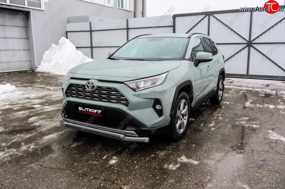 9 599 р. Защита переднего бампера Slitkoff (Ø57 и 42 мм)  Toyota RAV4  XA50 (2018-2025) 5 дв. дорестайлинг (Сталь с полимерным покрытием в цвет: серебристый)  с доставкой в г. Москва