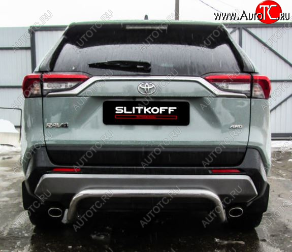 10 749 р. Защита заднего бампера D57 cкоба Slitkoff  Toyota RAV4  XA50 (2018-2025) 5 дв. дорестайлинг (Нержавейка полированная)  с доставкой в г. Москва