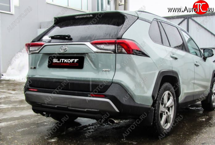 6 399 р. Защита заднего бампера Slitkoff (Ø57 мм)  Toyota RAV4  XA50 (2018-2025) 5 дв. дорестайлинг (Сталь с полимерным покрытием в цвет: черный)  с доставкой в г. Москва