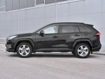 24 549 р. Защита порогов на SLITKOFF d76 с накладкой  Toyota RAV4  XA50 (2018-2025) 5 дв. дорестайлинг (защита порогов со скосами на торцах)  с доставкой в г. Москва. Увеличить фотографию 2