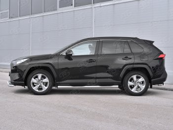 22 549 р. Защита порогов на SLITKOFF труба d76 с накладкой  Toyota RAV4  XA50 (2018-2025) 5 дв. дорестайлинг (защита порогов с заглушками на торцах)  с доставкой в г. Москва. Увеличить фотографию 3