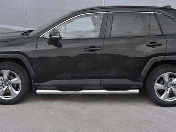 24 549 р. Защита порогов на SLITKOFF труба d76 с накладкой  Toyota RAV4  XA50 (2018-2025) 5 дв. дорестайлинг (защита порогов с закругленными торцами)  с доставкой в г. Москва. Увеличить фотографию 2