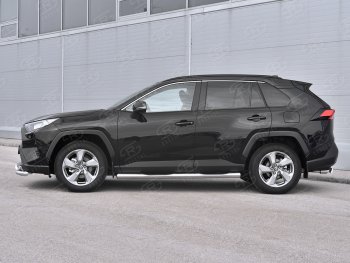 24 549 р. Защита порогов на SLITKOFF труба d76 с накладкой  Toyota RAV4  XA50 (2018-2025) 5 дв. дорестайлинг (защита порогов с закругленными торцами)  с доставкой в г. Москва. Увеличить фотографию 3