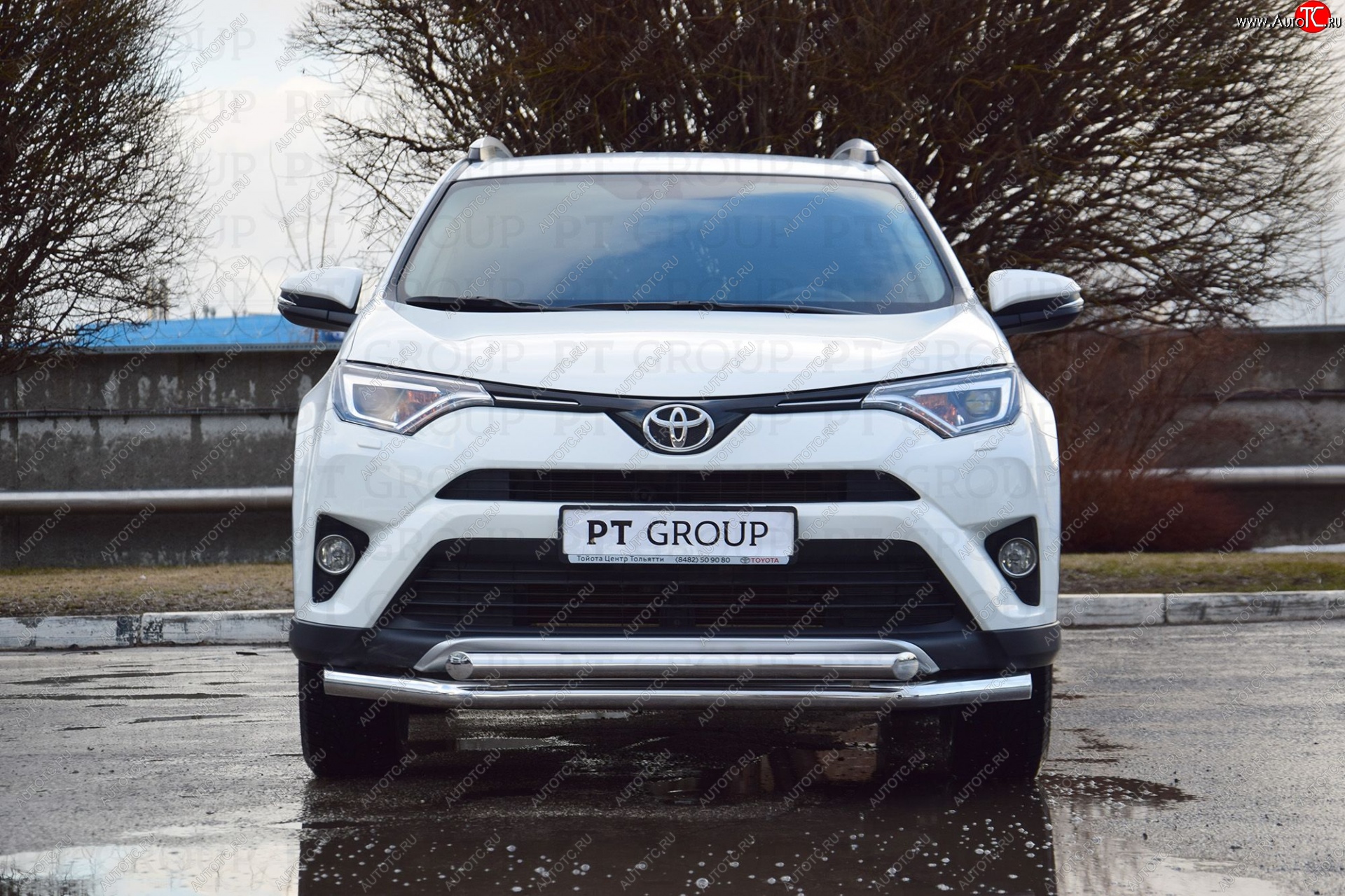 23 799 р. Защита переднего бампера двойная из труб d63/63 мм Petroil Tuning Toyota RAV4 XA40 5 дв. рестайлинг (2015-2019) (Нержавеющая полированная сталь)  с доставкой в г. Москва