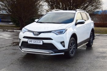 23 799 р. Защита переднего бампера двойная из труб d63/63 мм Petroil Tuning  Toyota RAV4  XA40 (2015-2019) 5 дв. рестайлинг (Нержавеющая полированная сталь)  с доставкой в г. Москва. Увеличить фотографию 2