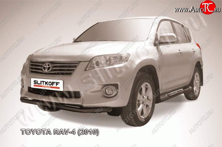 8 199 р. Защита переднего бампер Slitkoff Toyota RAV4 XA30 5 дв. 2-ой рестайлинг (2010-2013) (Цвет: серебристый)  с доставкой в г. Москва