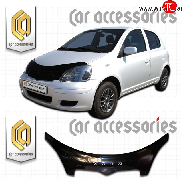 2 599 р. Дефлектор капота CA-Plastic exclusive  Toyota Vitz  XP10 (1998-2005) хэтчбэк 5 дв., хэтчбэк 5 дв. рестайлинг (Classic черный, Без надписи)  с доставкой в г. Москва