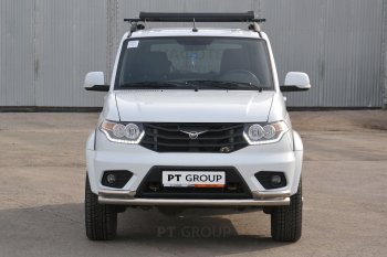 20 999 р. Защита переднего бампера двойная с углами из труб d63/51 мм Petroil Tuning  Уаз Патриот ( 23632,  3163 5-дв.) (2014-2016) 1 рестайлинг пикап, 1-ый рестайлинг (Нержавеющая полированная сталь)  с доставкой в г. Москва. Увеличить фотографию 3