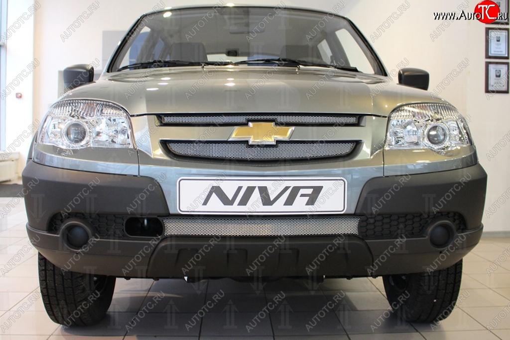 2 279 р. Защитная сетка на бампер Russtal (хром, 3 части)  Chevrolet Niva  2123 (2002-2008), Лада 2123 (Нива Шевроле) (2002-2008)  с доставкой в г. Москва