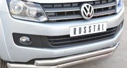 21 349 р. Защита переднего бампера (2 трубыØ63 мм, нержавейка) SLITKOFF Volkswagen Amarok дорестайлинг (2009-2016)  с доставкой в г. Москва. Увеличить фотографию 2