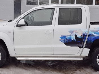 43 999 р. Порожки для ног (Ø63 мм) SLITKOFF  Volkswagen Amarok (2016-2022) рестайлинг (Лист нержавейка, профиль нержавейка)  с доставкой в г. Москва. Увеличить фотографию 2