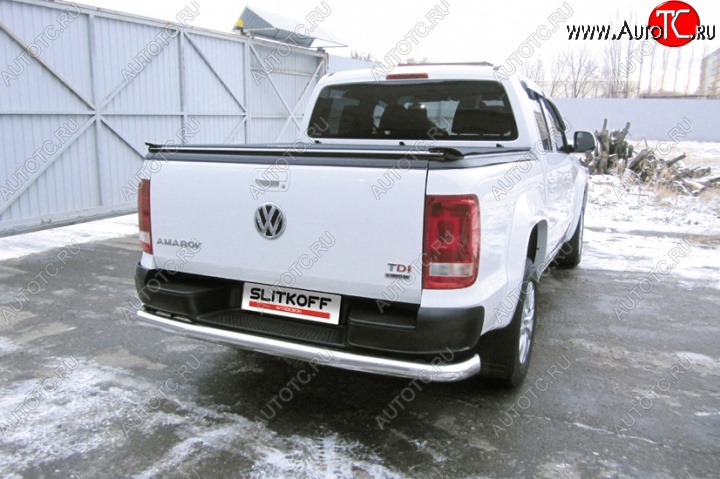 22 499 р. Защита заднего бампера из трубы диаметром 76 мм Slitkoff Volkswagen Amarok рестайлинг (2016-2022) (Цвет: нержавеющая полированная сталь)  с доставкой в г. Москва