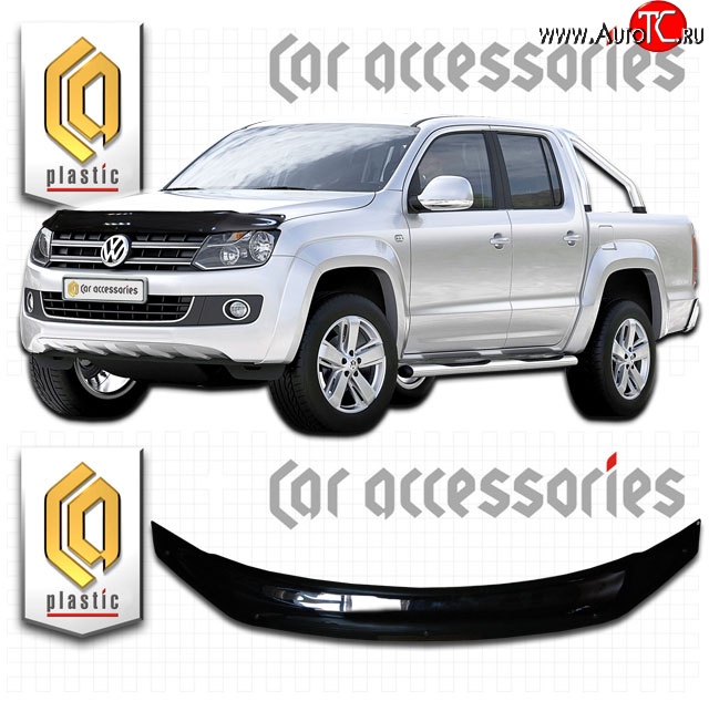 2 079 р. Дефлектор капота CA Plastic (черный)  Volkswagen Amarok (2009-2016) дорестайлинг (Classic черный, Без надписи)  с доставкой в г. Москва