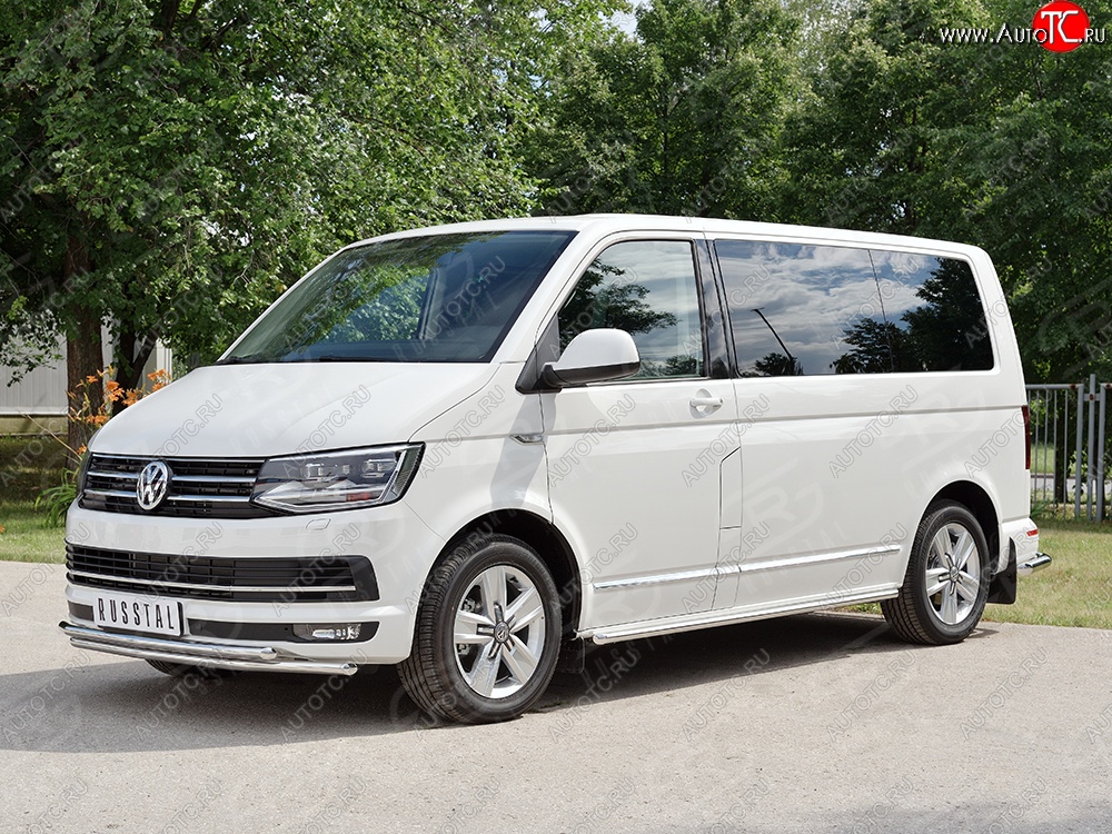 19 549 р. Защита переднего бампера (2 трубыØ42 мм, нержавейка) SLITKOFF Volkswagen Caravelle T6 дорестайлинг (2015-2019)  с доставкой в г. Москва